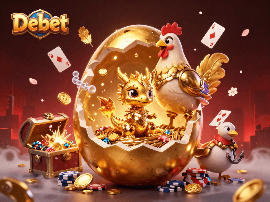 Experience an exciting Debet moment as a golden dragon emerges from poker chips.