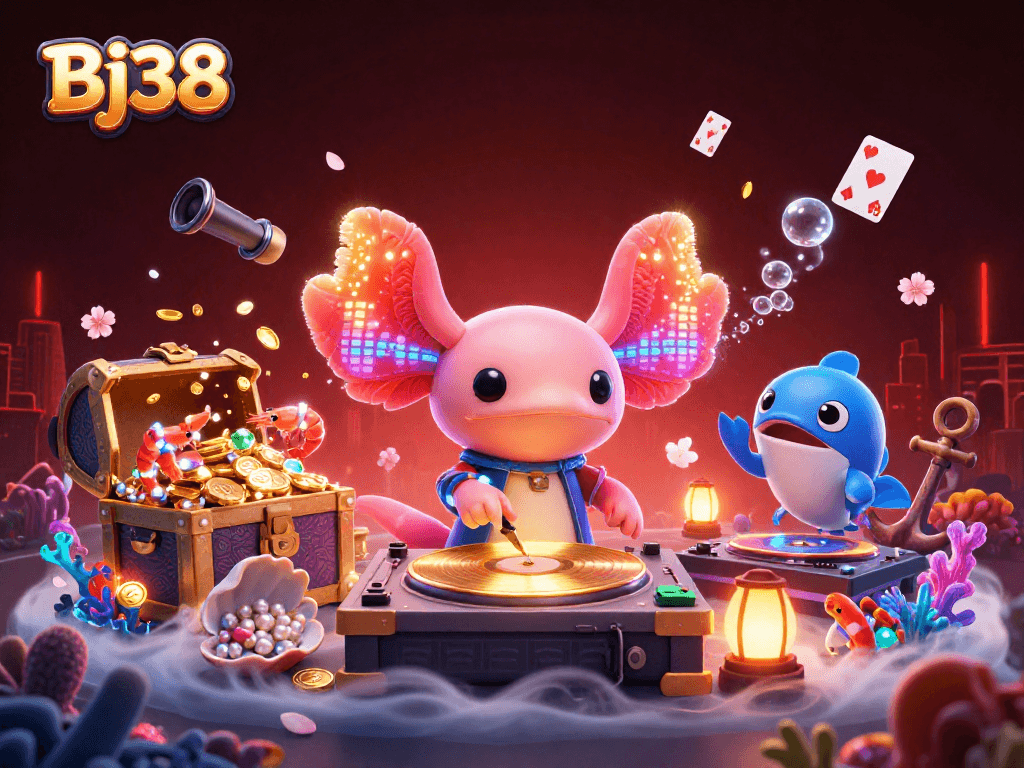 Bj38 offers thrilling underwater gaming atmosphere with colorful characters and vibrant casino elements.