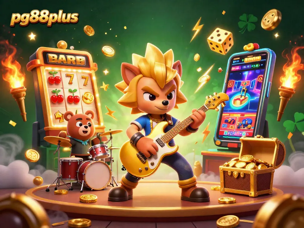 Experience thrilling jackpots with pg88plus in this vibrant casino-themed 3D illustration.