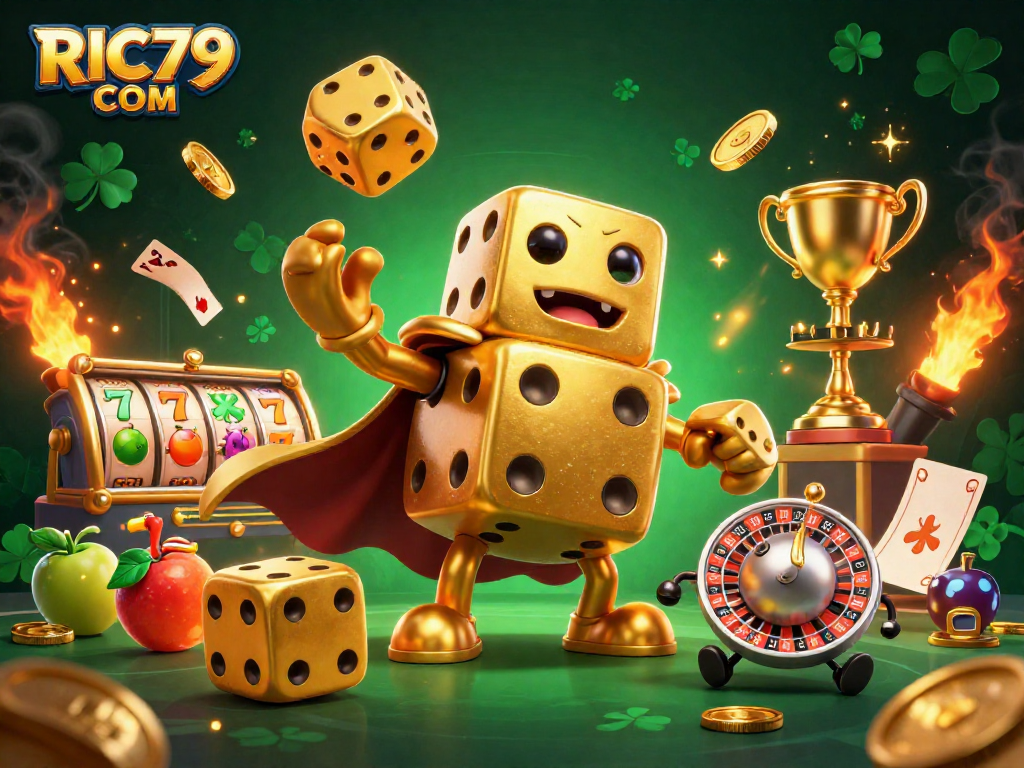 Experience thrilling gameplay at RIC79 COM with a dynamic 3D casino scene featuring exciting slot elements.