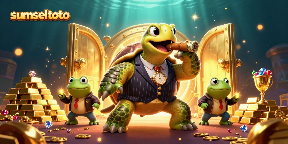 Sumseltoto captures the excitement of a casino scene with a snapping turtle mobster and bullfrog enforcers.