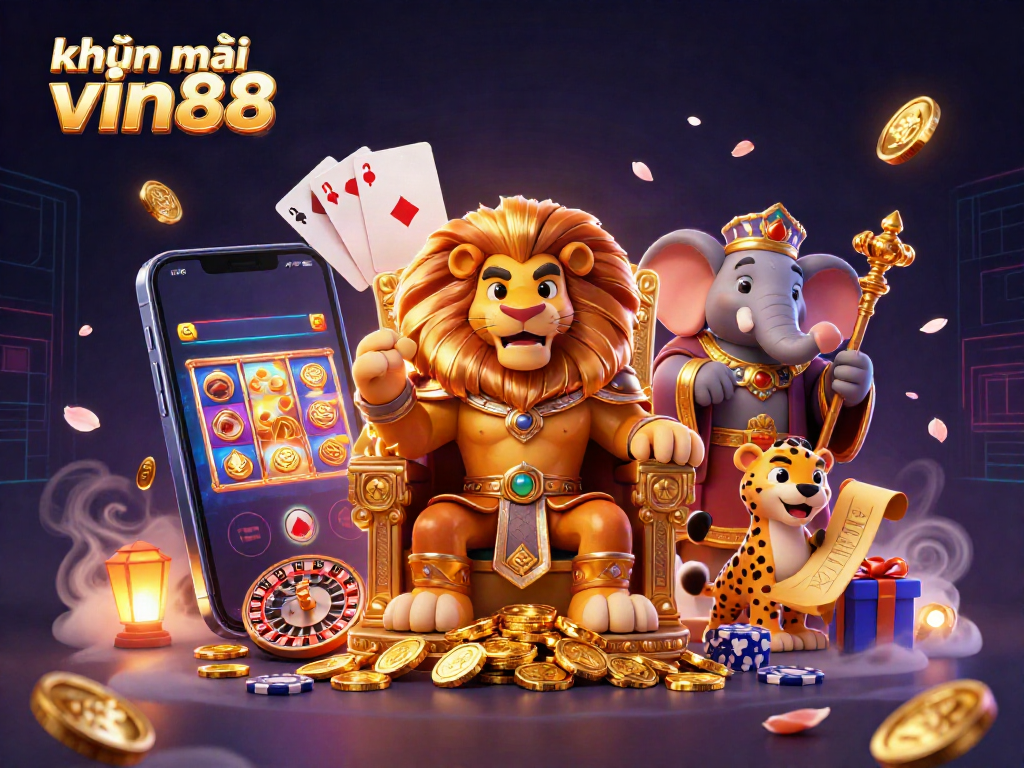 Engage with khuyến mãi vin88 as lion king, elephant advisor, and cheetah messenger promote casino games.