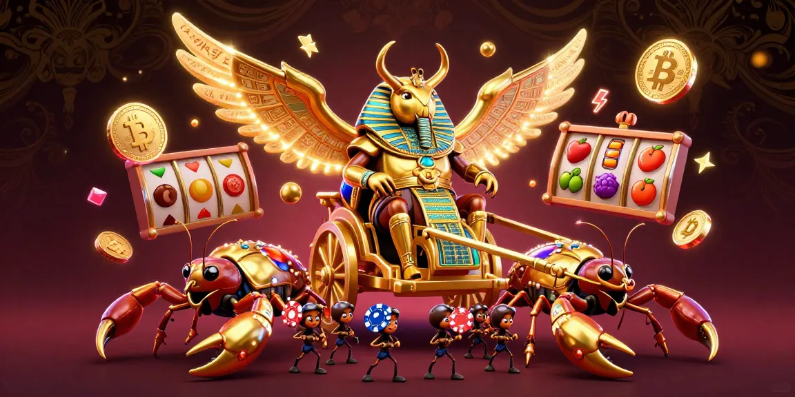 Engage with the vibrant link slot scene featuring a golden scarab and jewel-encrusted scorpions amidst dynamic jackpot reels.