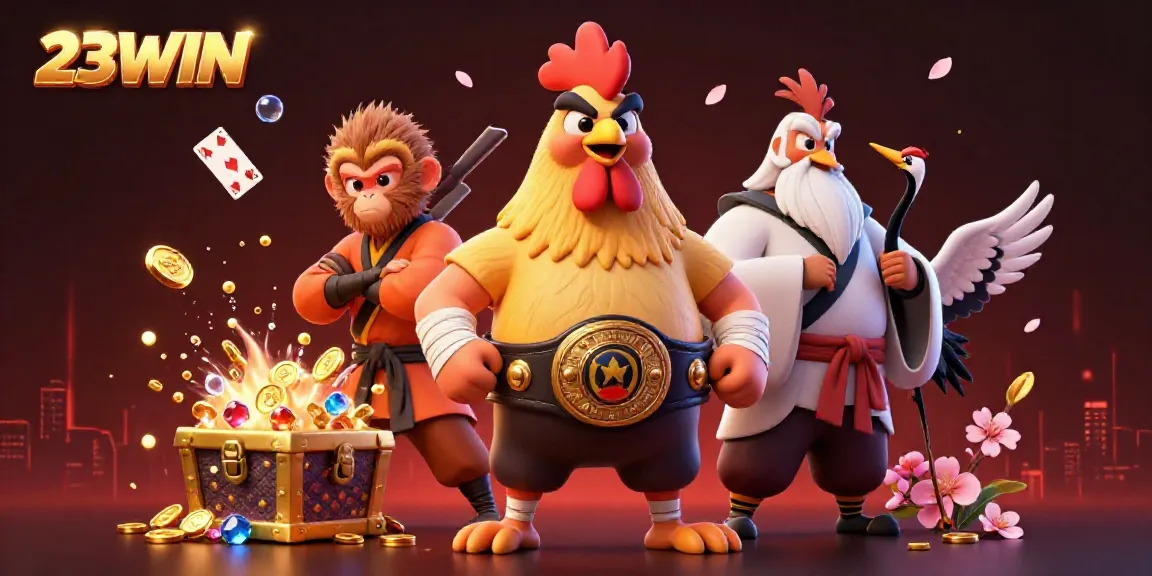Engage in thrilling casino adventures with 23WIN, featuring a vibrant 3D illustration of characters and elements.