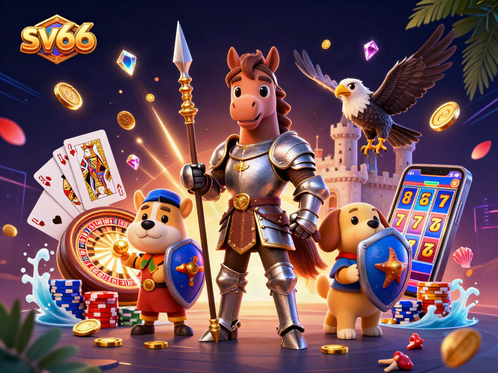 Experience thrilling gameplay at sv66 with vibrant casino scenes showcasing knights, coins, and exciting game elements.