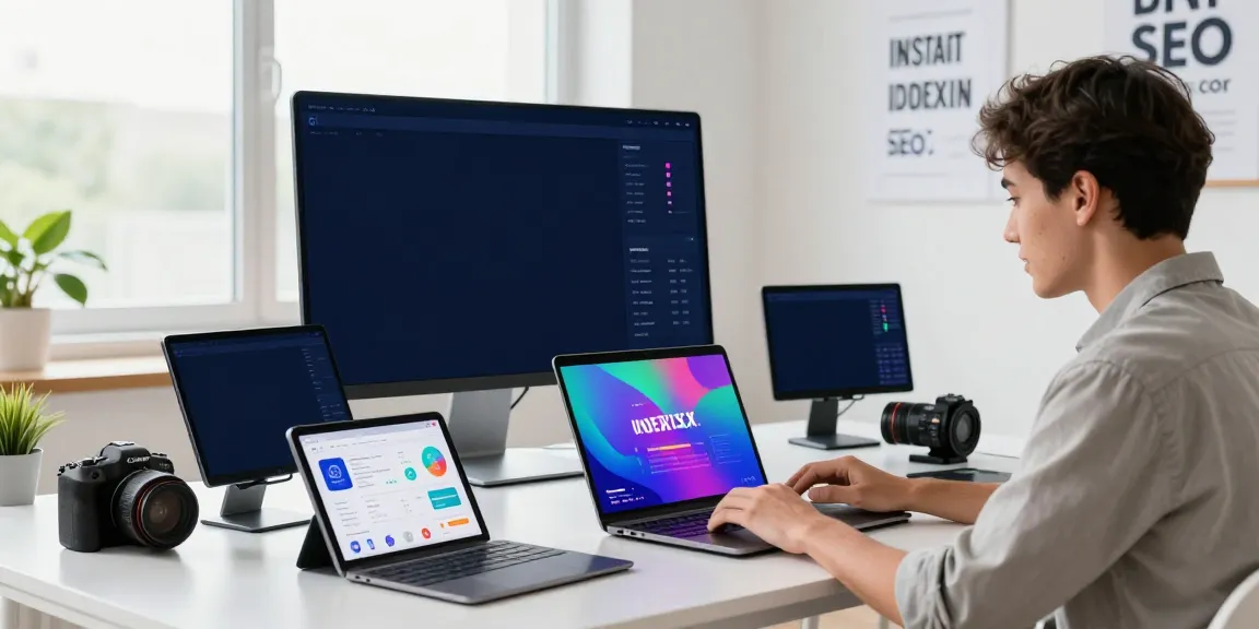 Engaging workspace showcasing instant indexing strategies with digital screens and a focused professional.