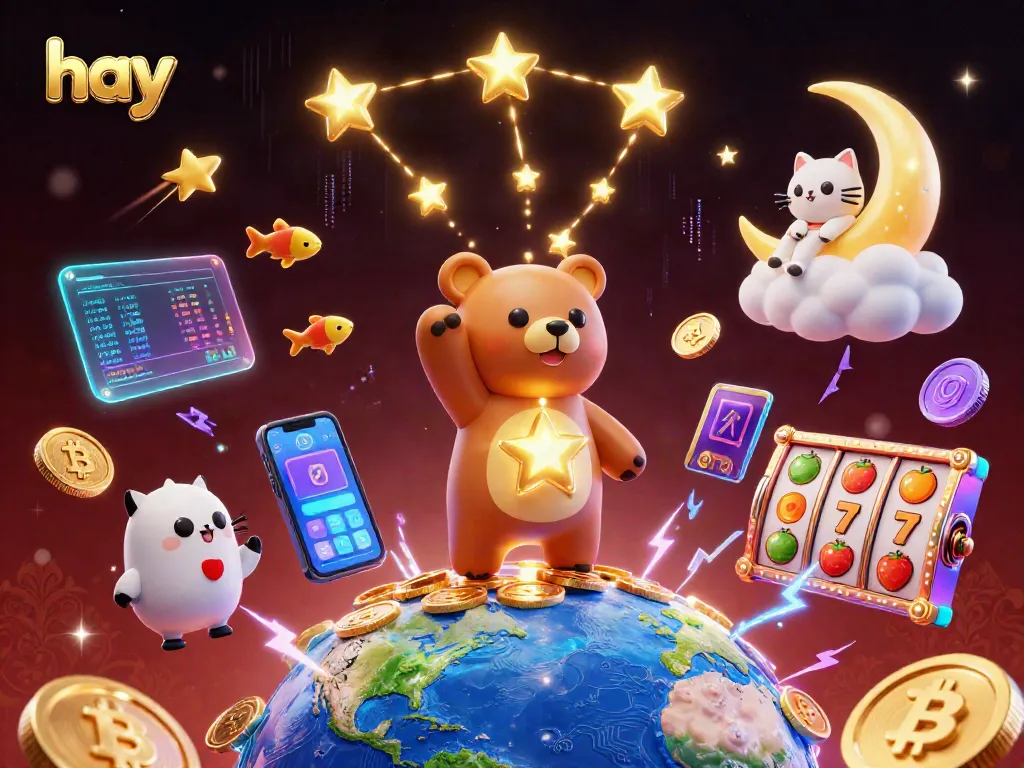 Harvest coins in a vibrant casino scene showcasing the hay theme, featuring cosmic characters and cryptocurrencies.