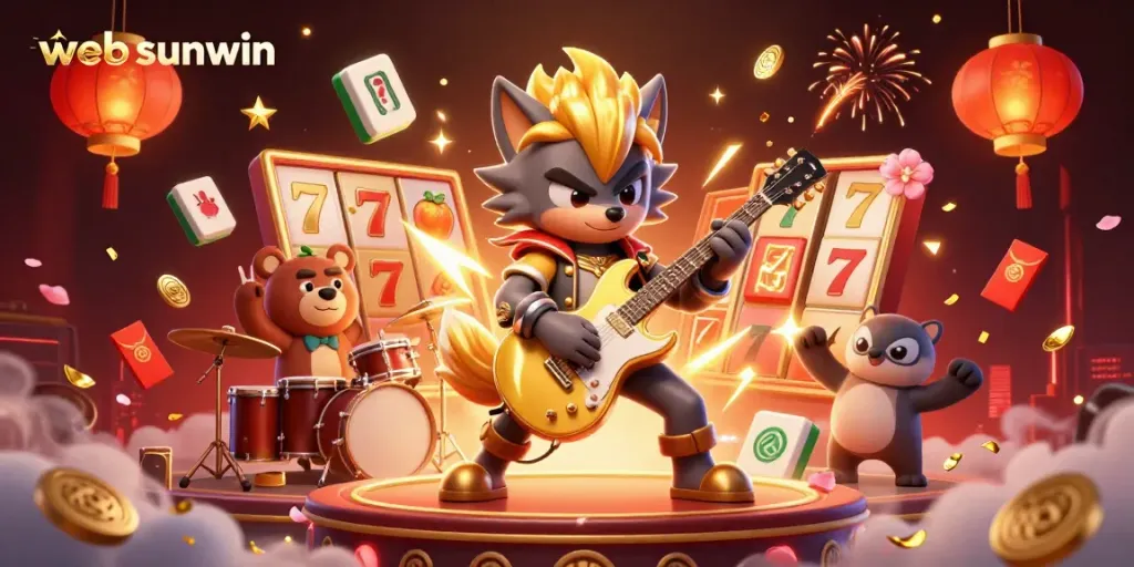 Experience thrilling gameplay at web sunwin with a vibrant casino-themed illustration showcasing dynamic characters and elements.