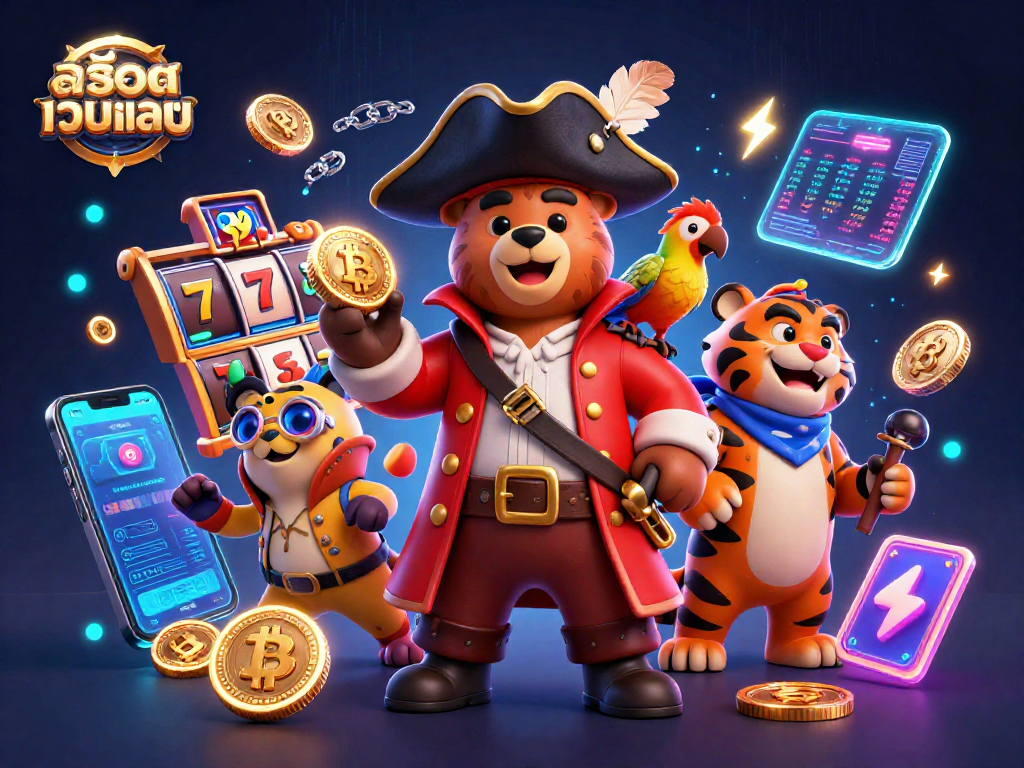 Engage with สล็อตเว็บตรง and enjoy exciting jackpots in this vibrant casino-themed 3D illustration.