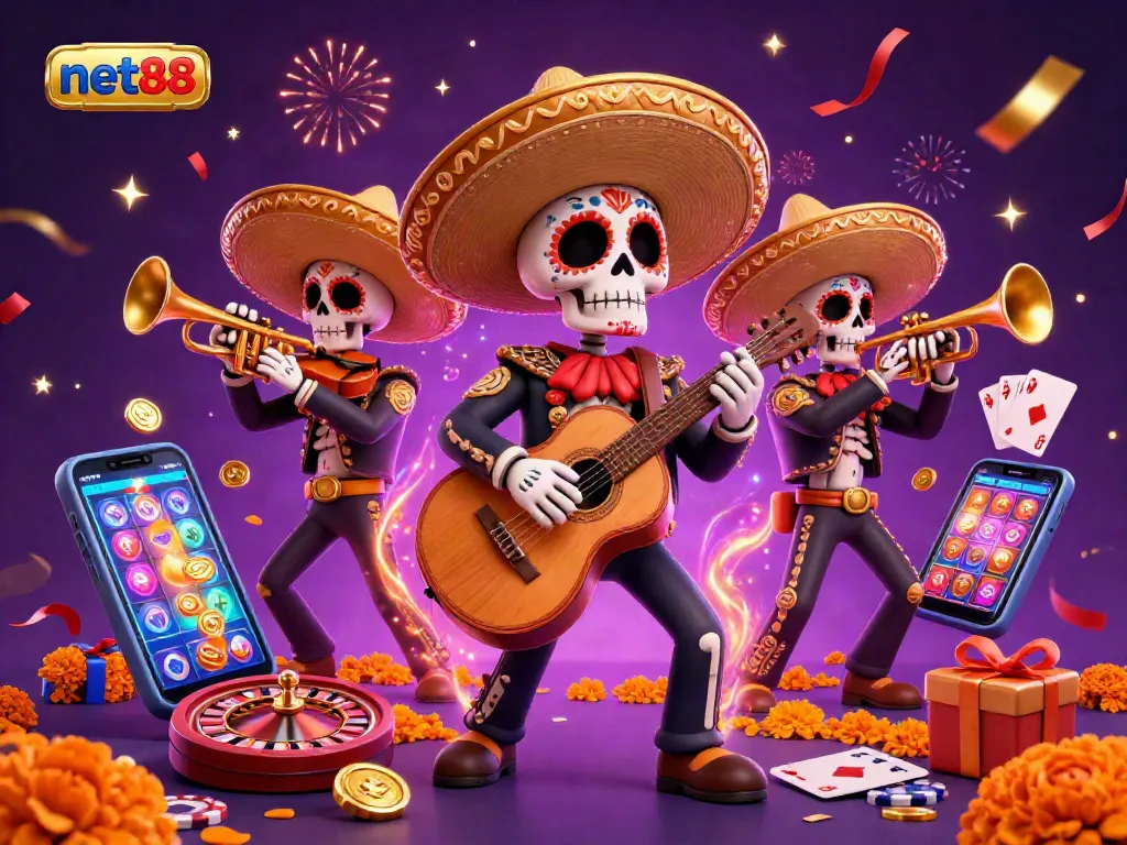 Join the festive action with net88 as the mariachi band plays next to exciting casino elements.